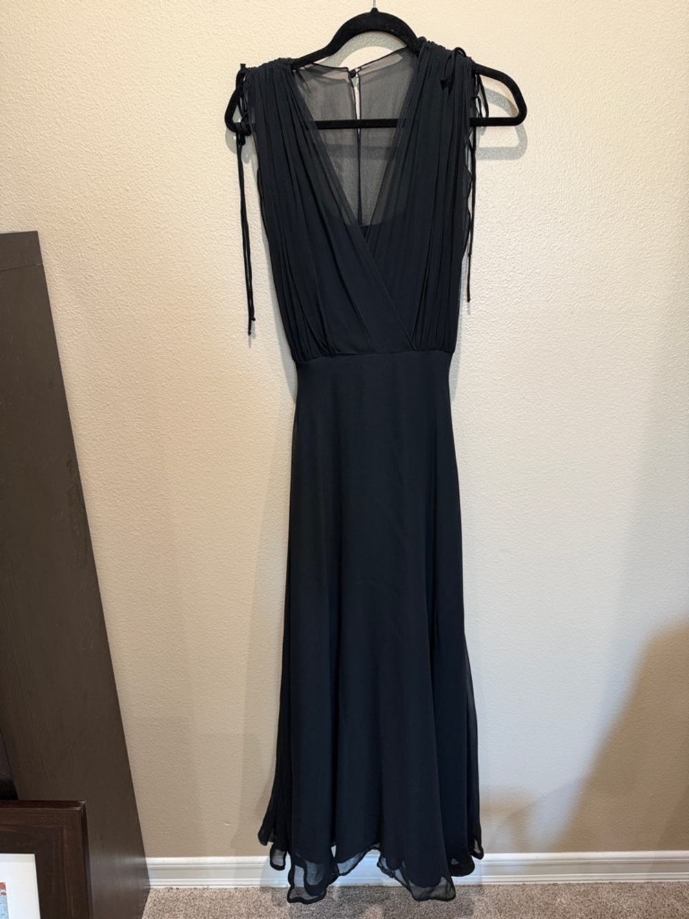 Dantangelo LTD Black Pleated Chiffon Maxi Dress with Shoulder Ties - Size 6